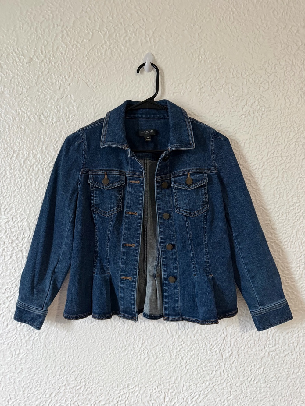 Ann Taylor Denim Jacket - Dark Blue Peplum Style size xsp
